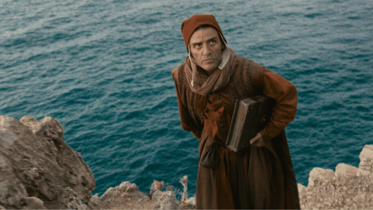 Oscar Isaac in In the Hand of Dante, now streaming on Netflix after receiving mixed Rotten Tomatoes reviews.