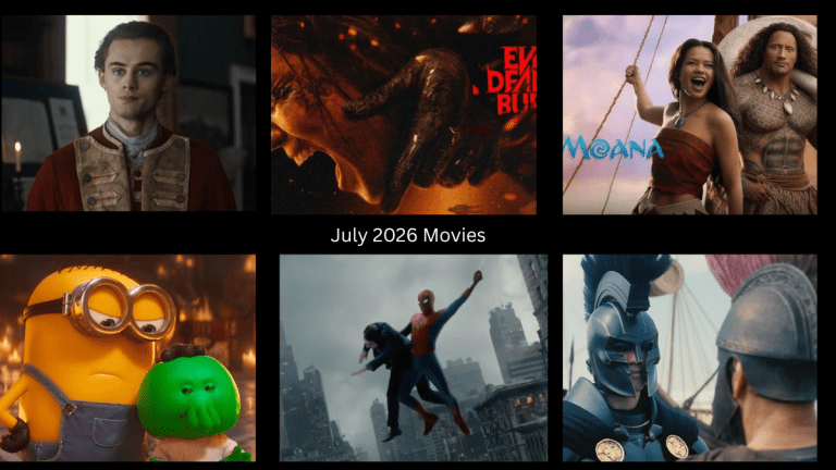 Movie posters for the biggest theatrical releases arriving in July 2026, including Spider-Man: Brand New Day, The Odyssey and Moana.