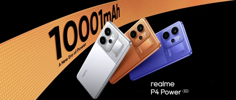 Realme P4 Power in Silver, Orange and Blue